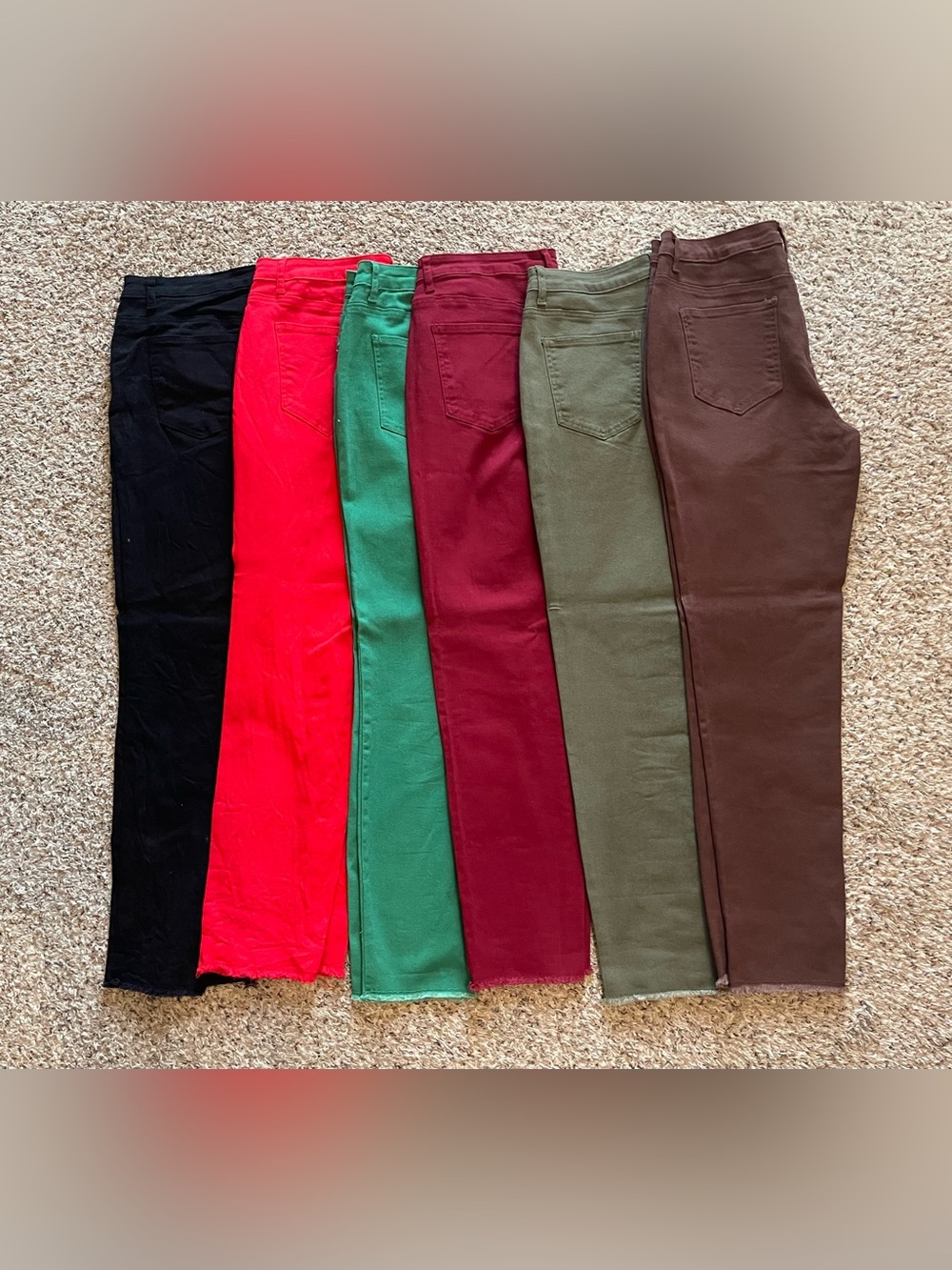 Ladies Stretch Cotton Skinny Pants - Black, Red, Green, Burgundy, Olive, Brown